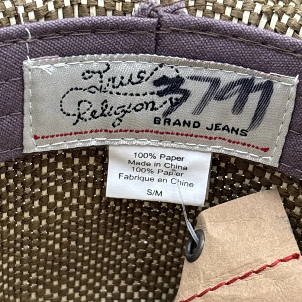 True Religion Jeans Paper Straw Fedora Hat Small/Medium Distressed Leather NWT